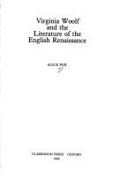 Cover of: Virginia Woolf and the literature of the English Renaissance