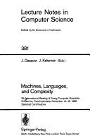 Cover of: Machines, languages, and complexity