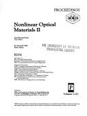 Cover of: Nonlinear optical materials II: 26-28 April 1989, Paris, France