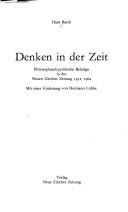 Cover of: Denken in der Zeit by Barth, Hans