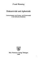 Cover of: Diskursivität und Aphoristik by Frank Wanning