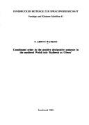 Cover of: Constituent order in the positive declarative sentence in the medieval Welsh tale 'Kulhwch ac Olwen' by T. Arwyn Watkins, T. Arwyn Watkins