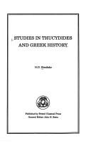 Cover of: Studies in Thucydides and Greek history