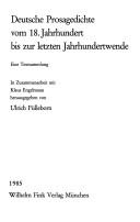 Deutsche Prosagedichte vom 18. Jahrhundert bis zur letzten Jahrhundertwende by Ulrich Fülleborn
