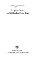 Cover of: Linguistic notes on old English poetic texts by Alfred Bammesberger