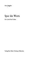 Cover of: Spur des Worts: zur Lyrik Paul Celans
