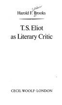 Cover of: T.S. Eliot as literary critic