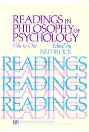 Cover of: Readings in Philosophy of Psychology, Volume I (Readings in Philosophy of Psychology) by Ned Block