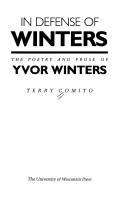 Cover of: In defense of Winters: the poetry and prose of Yvor Winters