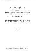 Cover of: Miscellanea di studi classici in onore di Eugenio Manni. by 