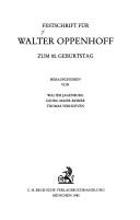 Cover of: Festschrift für Walter Oppenhoff zum 80. Geburtstag