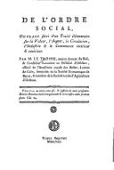 Cover of: De l'ordre social: ouvrage suivi d'un traité élémentaire sur la valeur, l'argent, la circulation, l'industrie & le commerce intérieur & extérieur