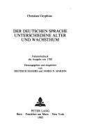 Cover of: Der deutschen Sprache unterschiedene Alter und Wachsthum