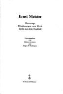 Cover of: Ernst Meister: Hommage, Überlegungen zum Werk, Texte aus dem Nachlass