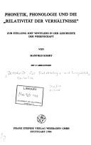 Cover of: Phonetik, Phonologie und die "Relativität der Verhältnisse": zur Stellung Jost Wintelers in der Geschichte der Wissenschaft