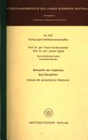 Cover of: Semantik der Adjektive des Deutschen: Analyse der semantischen Relationen