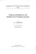 Cover of: Paralipomena of Korean etymologies