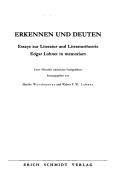 Cover of: Erkennen und Deuten: Essays zur Literatur und Literaturtheorie Edgar Lohner in memoriam