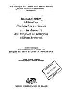 Cover of: Additions aux Recherches curieuses sur la diversité des langues et religions d'Edward Brerewood