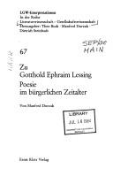 Cover of: Zu Gotthold Ephraim Lessing: Poesie im bürgerlichen Zeitalter