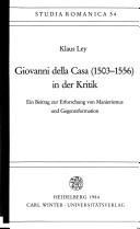 Cover of: Giovanni della Casa (1503-1556) in der Kritik: ein Beitrag zur Erforschung von Manierismus und Gegenreformation