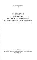 Cover of: Die Stellung der "Kritik der reinen Vernunft" in der neueren Philosophie