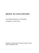 Briefe an Hans Bender by Bender, Hans, Volker Neuhaus