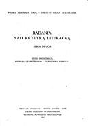 Cover of: Badania nad krytyką literacką: seria druga