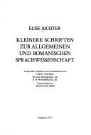 Cover of: Kleinere Schriften zur allgemeinen und romanischen Sprachwissenschaft