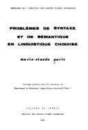 Cover of: Problèmes de syntaxe et de sémantique en linguistique chinoise