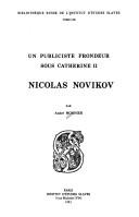 Cover of: Un publiciste frondeur sous Catherine II: Nicolas Novikov