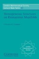 Cover of: Homogeneous structures on Riemannian manifolds by F. Tricerri