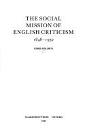Cover of: The social mission of English criticism, 1848-1932