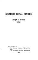 Cover of: Sentence initial devices