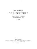 Cover of: De l'écriture: recueil d'études publiées de 1937 à 1981