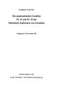 Cover of: Die anakreontischen Gedichte Nr. 19 und Nr. 20 des Patriarchen Sophronius von Jerusalem
