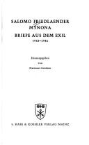 Briefe aus dem Exil, 1933-1946 by Friedlaender, Salomo