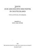 Cover of: Texte zur Geschichte der Poetik in Deutschland: von M. Opitz bis A.W. Schlegel