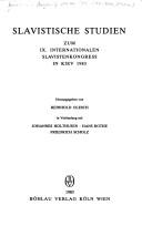 Cover of: Slavistische Studien zum IX. Internationalen Slavistenkongress in Kiev 1983