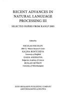 Cover of: Recent advances in natural language processing III by RANLP 2003 (2003 Samokov, Bulgaria)