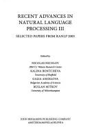 Recent advances in natural language processing III by RANLP 2003 (2003 Samokov, Bulgaria), Nicolas Nicolov, Bulgaria) Ranlp 200 (2003 Samokov