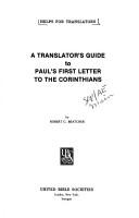 Cover of: A translator's guide to Paul's first letter to the Corinthians by Robert G. Bratcher