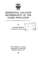 Cover of: Residential location determinants of the older population