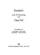 Cover of: Festschrift zum 70. Geburtstag von Hans Nef