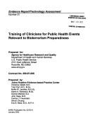 Cover of: Training of clinicians for public health events relevant to bioterrorism preparedness | 