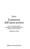 Cover of: Frammenti dell'opera poetica by Solon