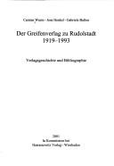 Cover of: Der Greifenverlag zu Rudolstadt, 1919-1993 by Carsten Wurm