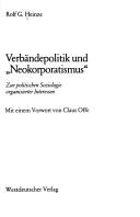Cover of: Verbändepolitik und "Neokorporatismus": zur politischen Soziologie organisierter Interessen