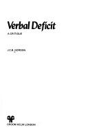 Cover of: Verbal deficit by J. C. B. Gordon