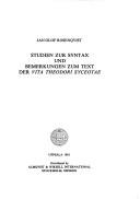 Cover of: Studien zur Syntax und Bemerkungen zum Text der Vita Theodori Syceotae
